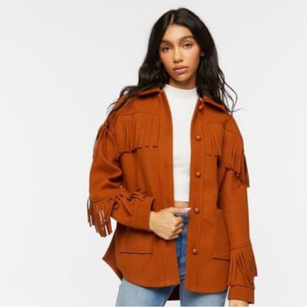 NWT Forever 21 Faux Suede Fringe Shacket - Ginger
